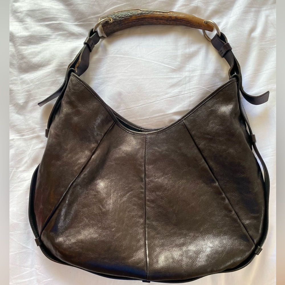 Yves Saint Laurent Mombasa brown leather bag with horn handle